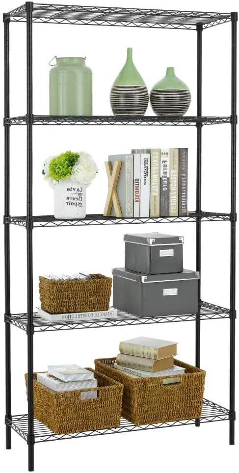 BestOffice | 5-Tier Wire Storage Shelves | 36x14x72 | Black | with Adjustable Racks | Heavy-Duty Metal Shelf, Holds Upto 1000 lbs |