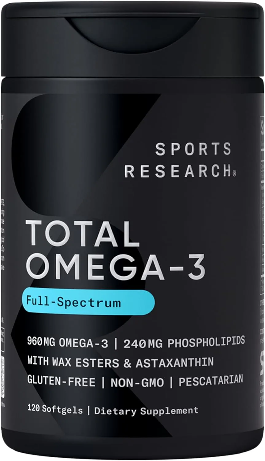 Sports Research® Total Omega-3 Fish Oil 2200mg - Made from Antarctic Krill w/Astaxanthin, Wild Sockeye Salmon & Alaska Pollock - 960mg of EP