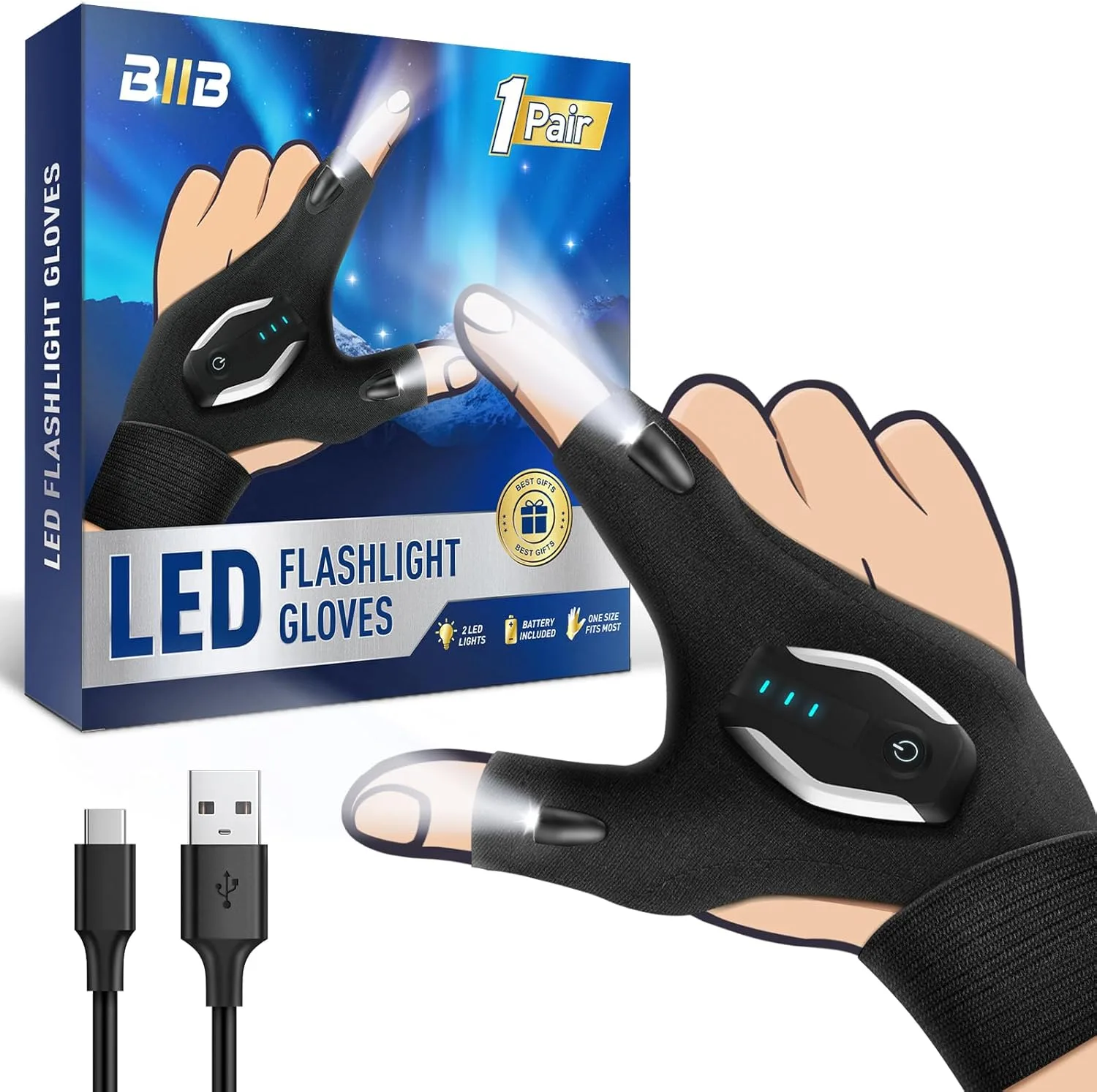 BIIB Valentines Day Gifts for Him Men, Rechargeable Flashlight Gloves, Mens Valentines Day Gifts for Dad