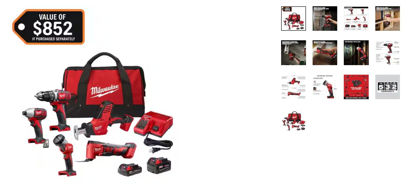 M18 18V Lithium-Ion Cordless Combo Kit (5-Tool) with (2) Batteries, Charger and Tool Bag