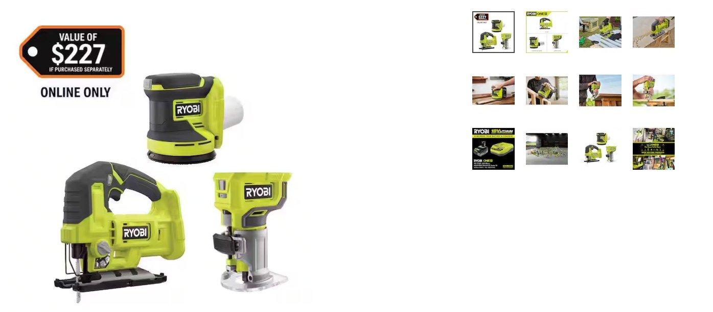 RYOBI - ONE+ 18V Cordless 3-Tool Combo Kit with Jig Saw, Router and Random Orbit Sander (Tools Only) RYOBI - ONE+ 18V Cordless 3-Tool Combo
