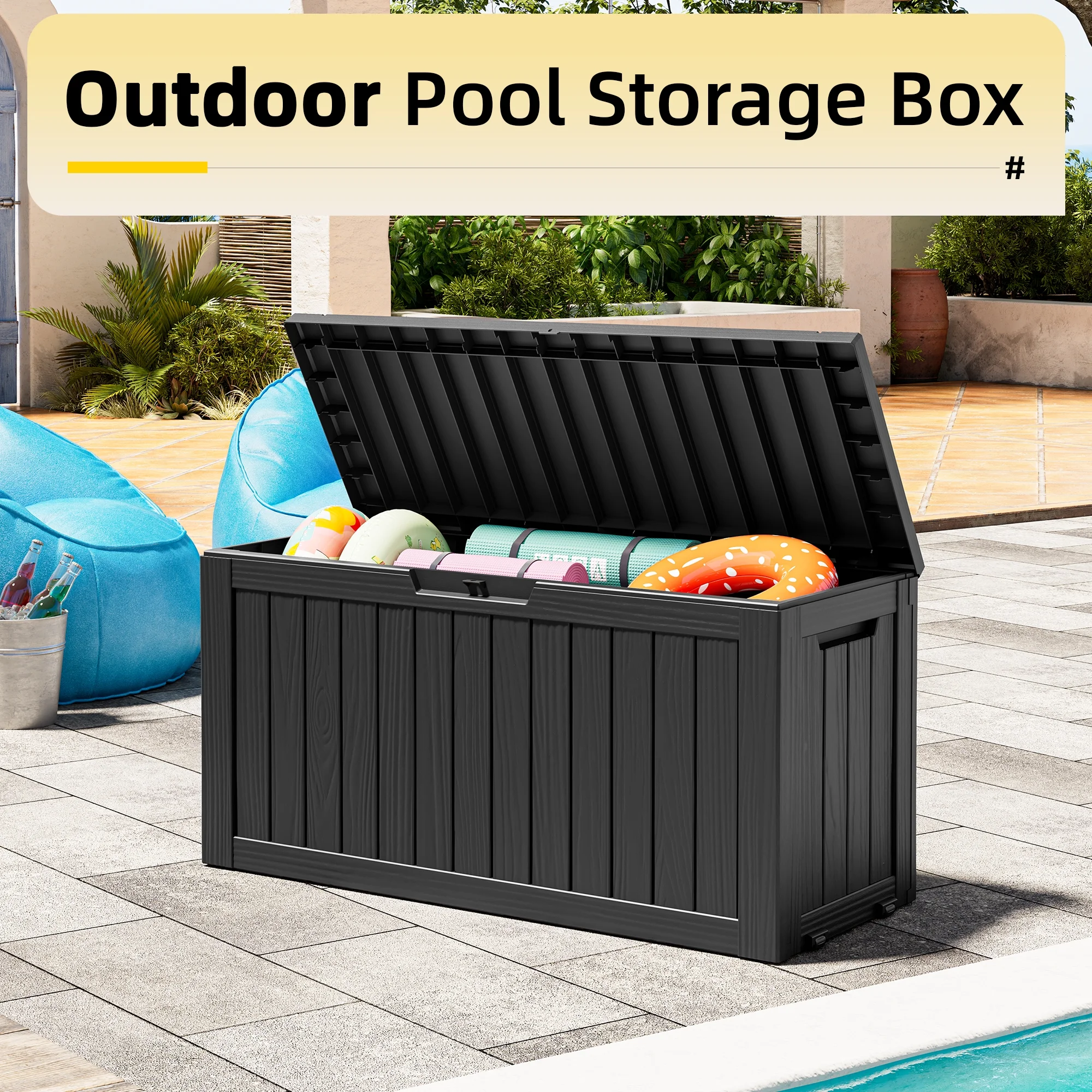 Bifanuo 80-Gallon Resin Deck Box with Lock, Waterproof Outdoor Storage Box for Patio Furniture, Garden Tools, Pool Supplies