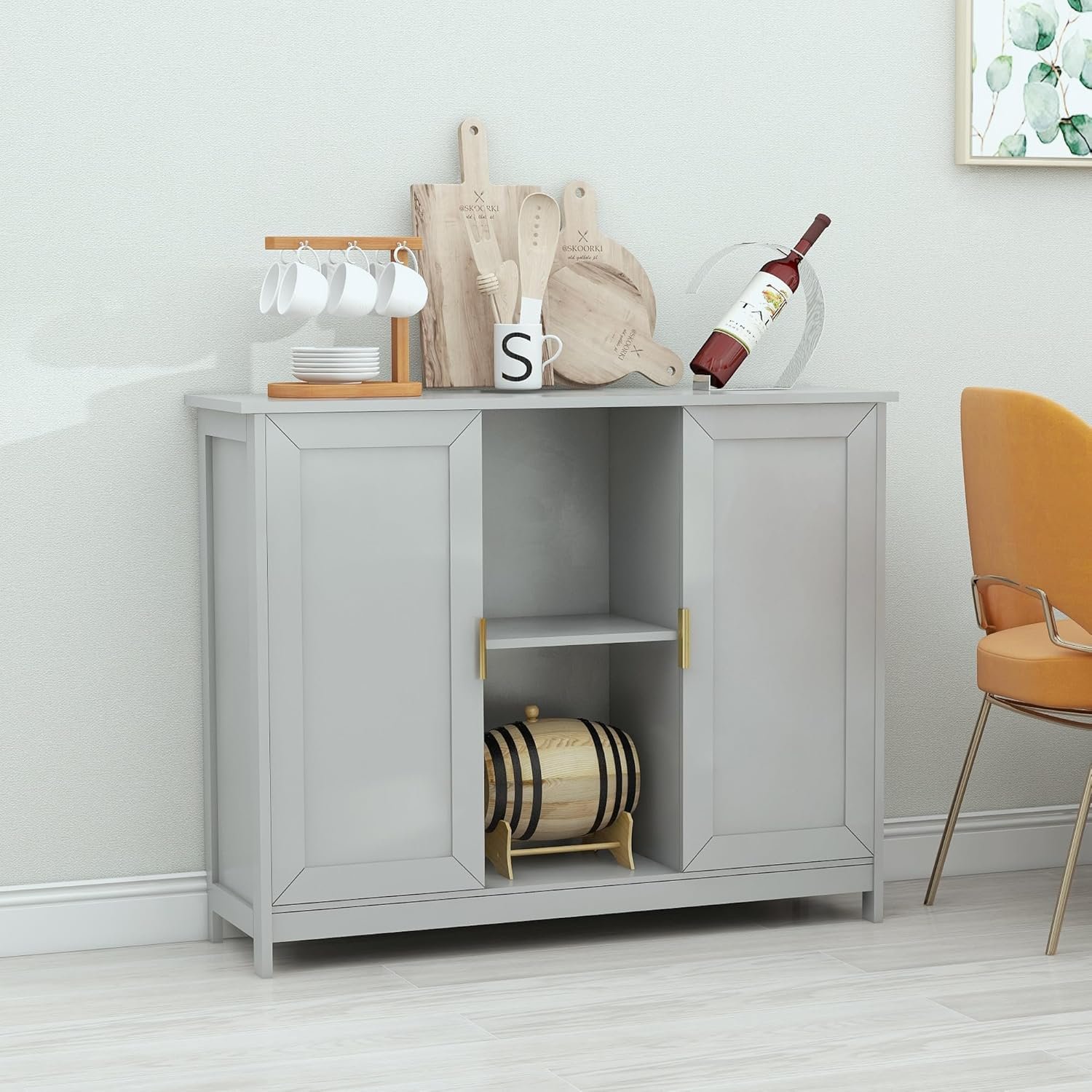 TaoHFE Grey Kitchen Pantry, Modern Wooden Small Credenza Sideboard Coffee Station