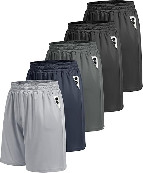 5 Pack Athletic Gym Mens Shorts - Workout Black Quick Dry Basketball Shorts with Pockets
