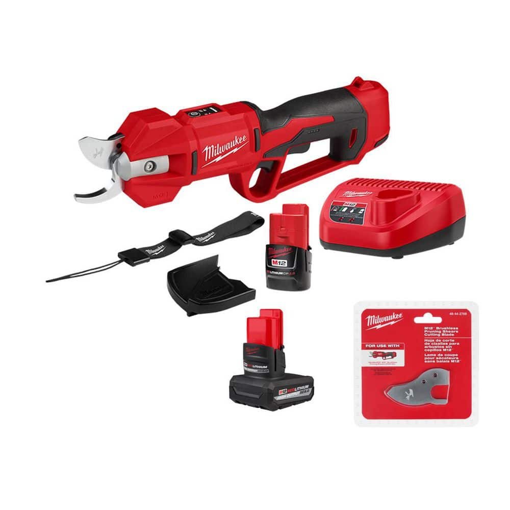 Milwaukee M12 Brushless Pruner Shears Kit plus M12 HATCHET with (3) M12 HO 5.0Ah Batteries (2534-21)