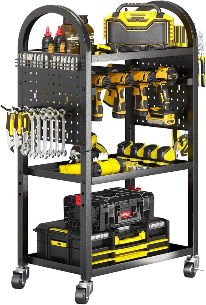Warome Power Tool Organizer for Garage,Heavy Duty Tools Holder Storage Rack On Wheels,Floor Standing Rolling Power Tool Cart for Storage and Organization