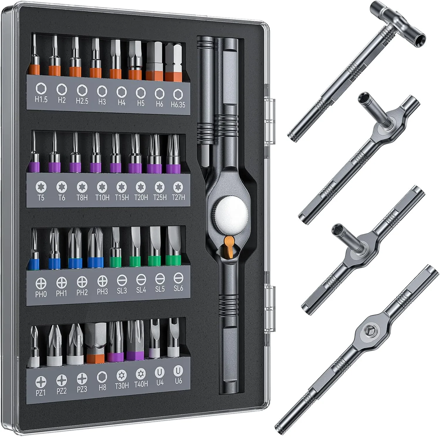 2026 Upgrade 32in1 T handle Magnetic Ratchet Screwdriver Set, [Tight Spaces Effortless] Allen Wrenches Sets, Repair Tool Kit for Computer, P