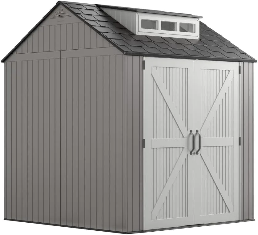 Rubbermaid Resin Outdoor Storage Shed With Floor (7 x 7 Ft) Weather Resistant Gray