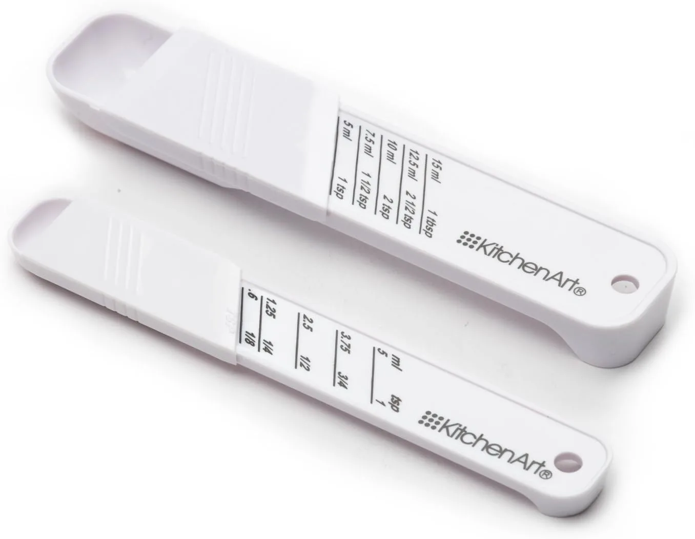 KitchenArt Adjust-A-Teaspoon And Adjust-A-Tablespoon Set, Plastic, 2-Piece, White